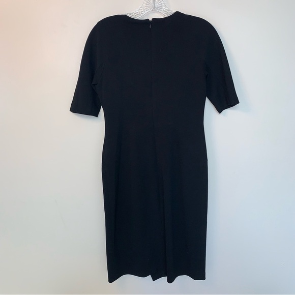 Saks Fifth Avenue Black Asymmetrical Faux Wrap Midi Dress 4 - Picture 2 of 7